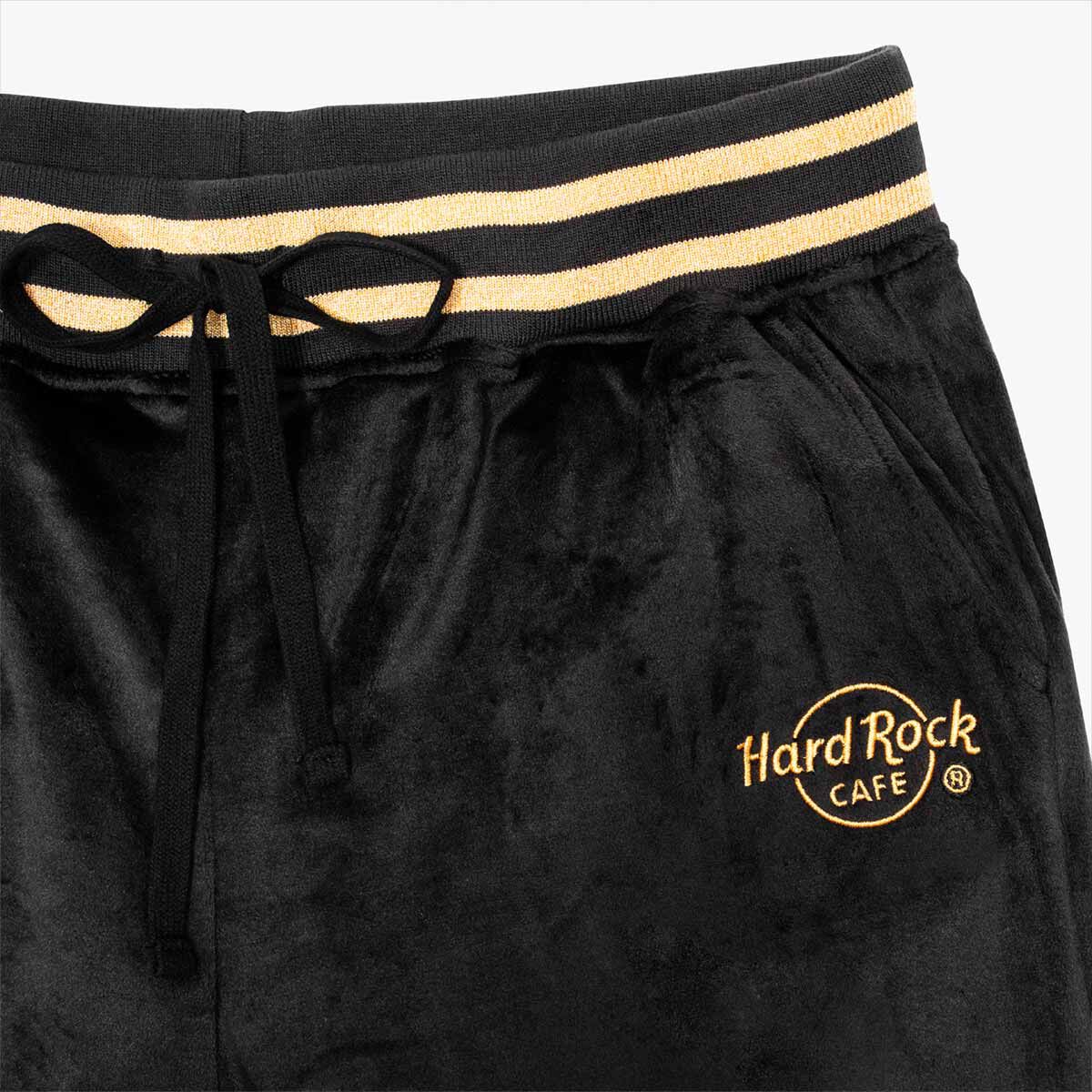 Chic Comfort Hard Rock Velour Black and Metallic Gold Joggers Online Rock Shop