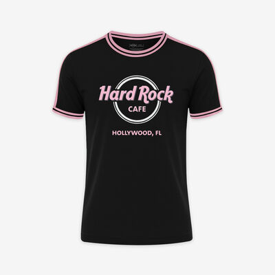 Adult Fit Hollywood FL Ringer Tee in Black and Pink