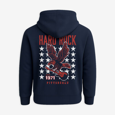 Adult Fit Americana Eagle Guitar Zip-up Hoodie in Navy