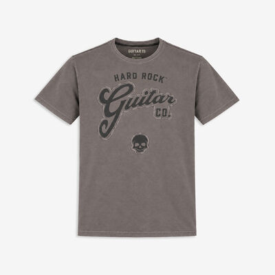 Guitar Company Adult Fit Script Skull Tee in Charcoal