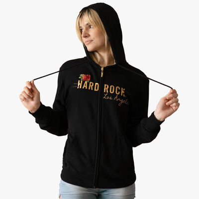 Women's Gold Foil & Roses Full Zip Hoodie Women's Gold Foil & Roses Full Zip Hoodie