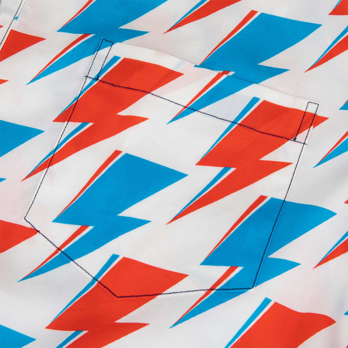 David Bowie All-Over Red and Blue Bolt Short Sleeve Shirt in David Bowie All-Over Red and Blue Bolt Short Sleeve Shirt in