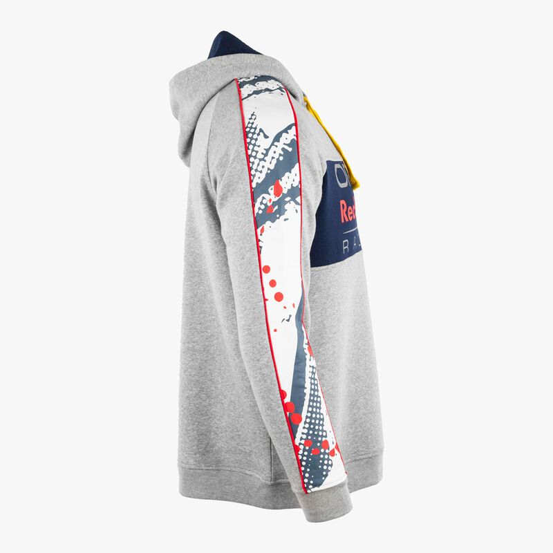 Red Bull Double Layer Hoodie in Grey with Sleeve Print Piping Details image number 4