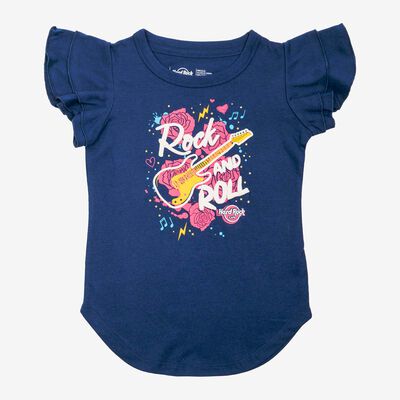 Rock Kids Guitar Tee in Navy with Flounce Sleeves Rock Kids Guitar Tee in Navy with Flounce Sleeves