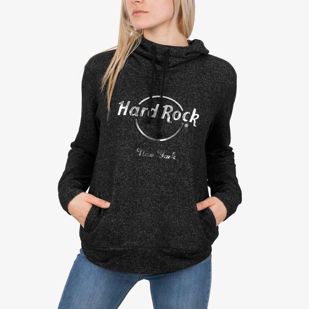 Women s Silver Foil Logo Thumb Hole Hoodie