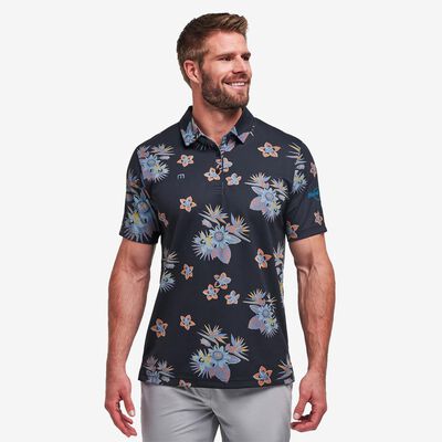 TravisMathew Performance Polo Secluded Island in Black TravisMathew Performance Polo Secluded Island in Black