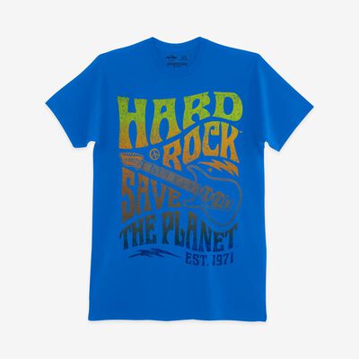 Hard Rock Adult Fit Festival Tee with Save the Planet in Vivid Blue Hard Rock Adult Fit Festival Tee with Save the Planet in Vivid Blue