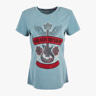 Guitar Company Ladies Fit Tee with Crown Guitar Design in Blue Guitar Company Ladies Fit Tee with Crown Guitar Design in Blue