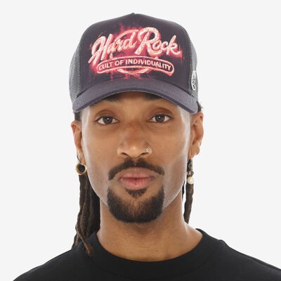 Hard Rock x Cult Graffiti Logo Mesh Trucker Hat in Black