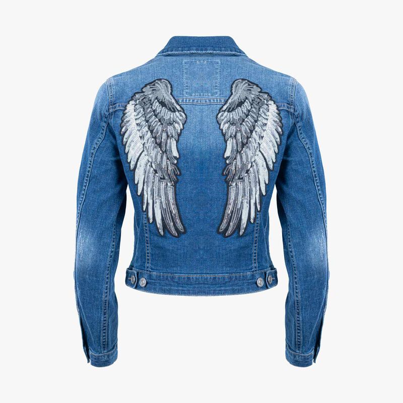 LB GtrCo Women Sequin Wing Denim Jacket Blue image number 3