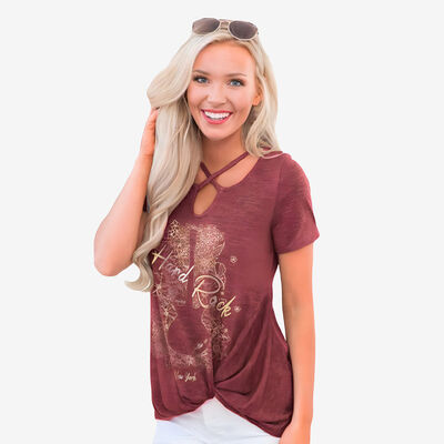 Women's Foil Guitar Silhouette Side Knot Tee Women's Foil Guitar Silhouette Side Knot Tee
