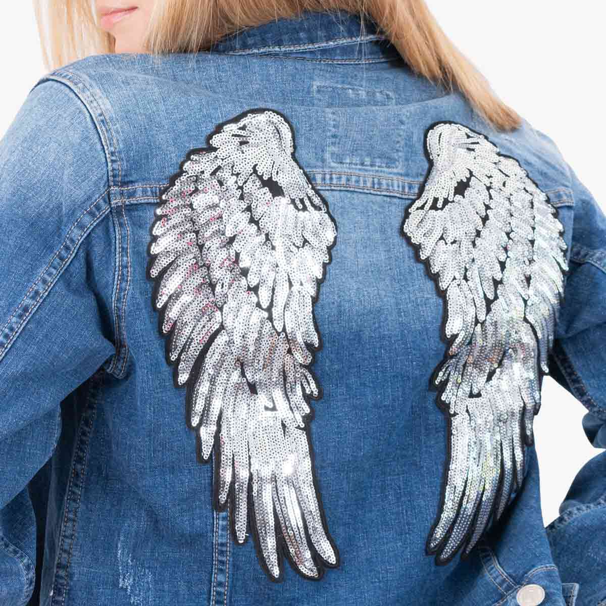 Sequin blue jean jacket top