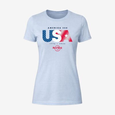 Ladies Fit 250th Anniversary Foil Tee in Light Blue