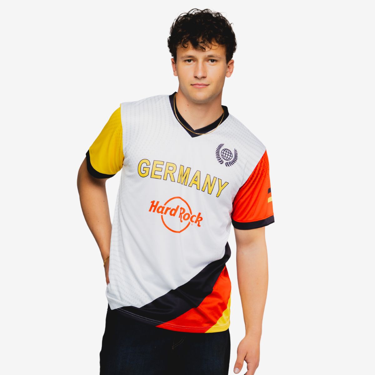 Hard Rock Germany Soccer V-Neck Tee in White | Online Rock Shop