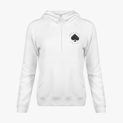 Women's Casino Half Zip White Hoodie Women's Casino Half Zip White Hoodie