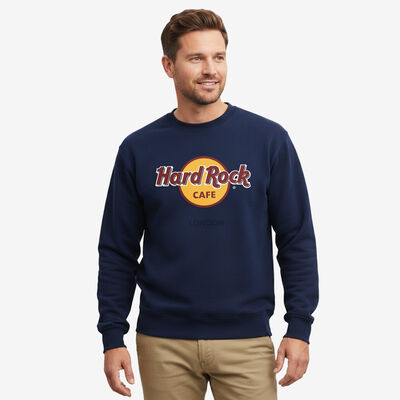Adult Fit Classic Logo Crewneck Fleece Pullover in Navy