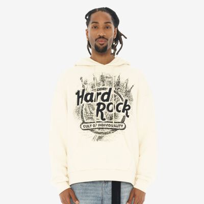 Hard Rock x Cult Banner Motto Pullover Fleece in Winter White