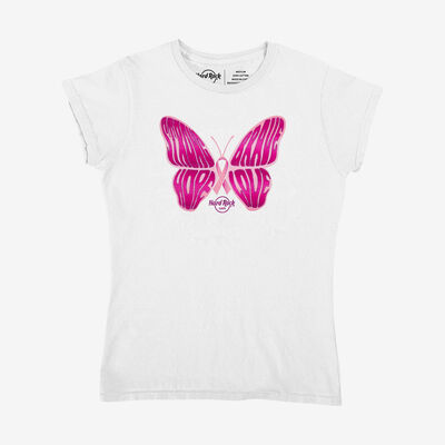 Hard Rock Pinktober Butterfly Ladies Tee in White