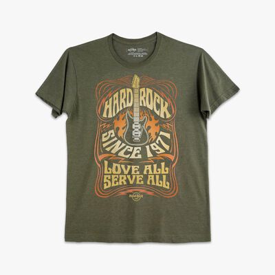 Adult Fit Festival Tee with Winged Guitar in Green Adult Fit Festival Tee with Winged Guitar in Green
