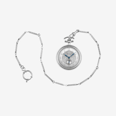 Bulova Men's Silver-Tone dial Pocket Watch With Chain