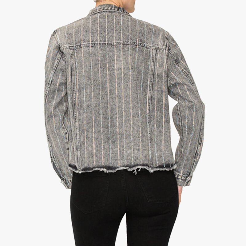 Rhinestone Denim Jacket in Black Acid Wash Hard Rock Rock Shop