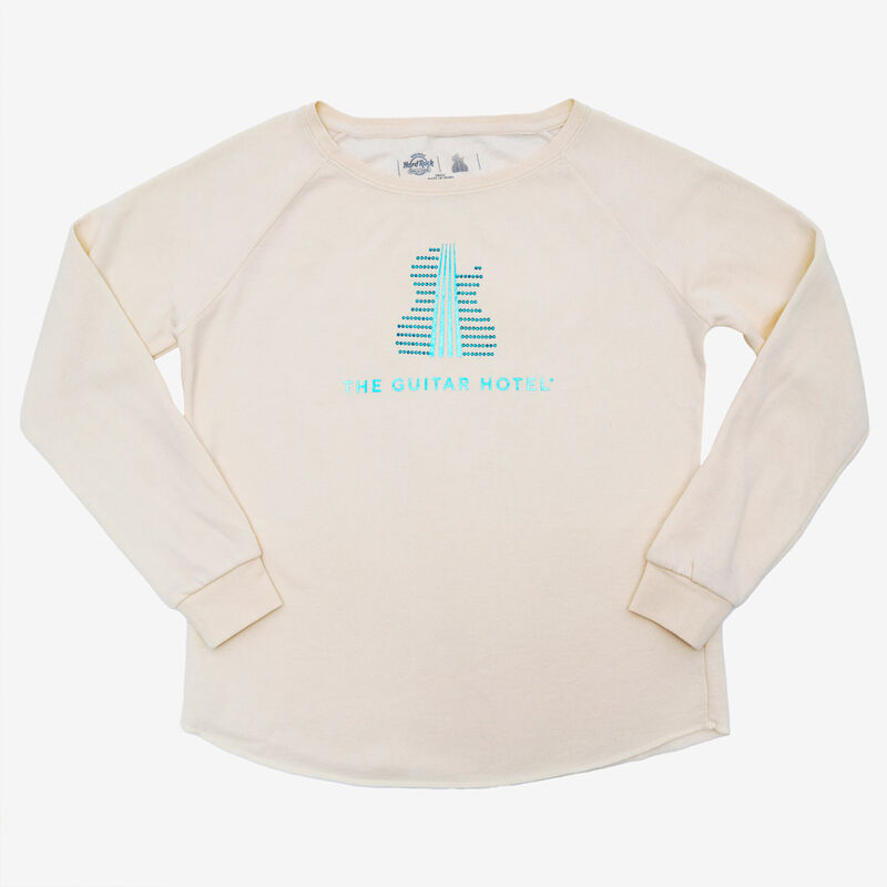 Guitar Hotel Crewneck Pullover Fleece Sweatshirt in Bone image number 2