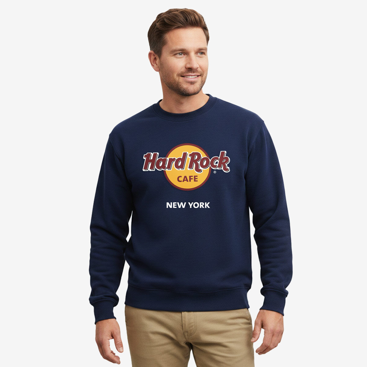 Hard Rock Classic Logo Crewneck Fleece Pullover in Navy | Online