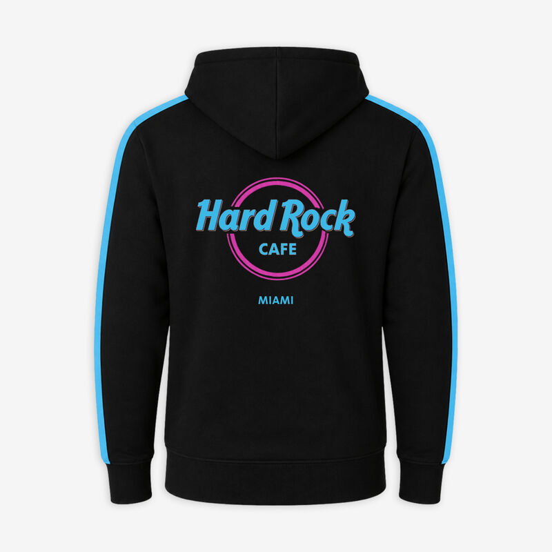 Hard Rock Cafe Miami Full Zip Fleece Hoodie Black Turquoise 