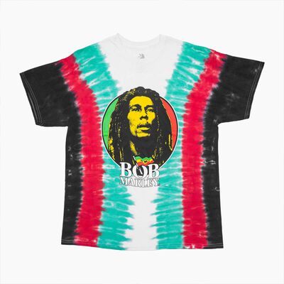 Bob Marley Adult Fit Tee with Tie Dye Design White Bob Marley Adult Fit Tee with Tie Dye Design White