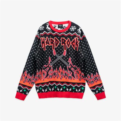 Holiday 2024 Mens Flaming Guitar Sweater Black