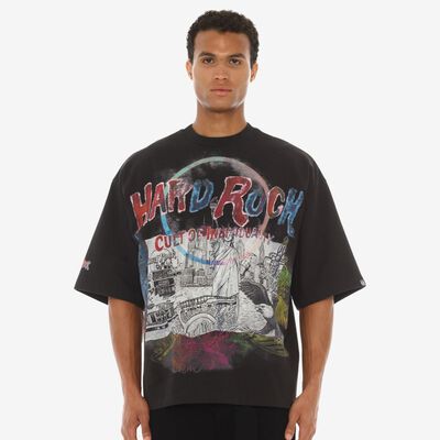 Hard Rock x Cult Icons Mural Boxy Oversized Tee in Gunmetal Gray