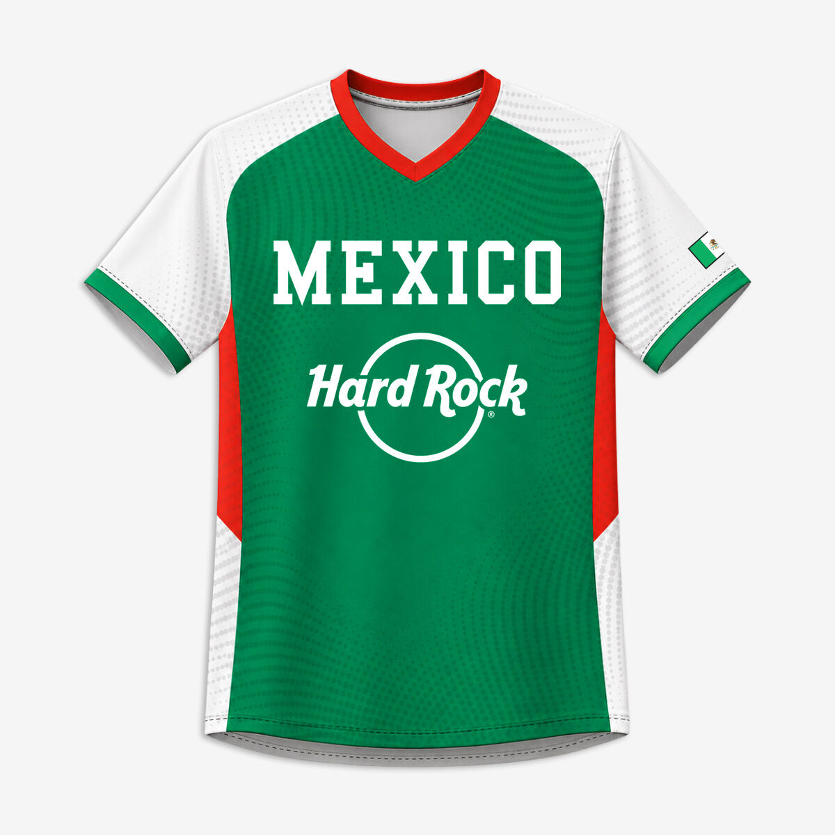 Hard Rock Mexico Soccer V-Neck Tee in Green | Online Rock Shop
