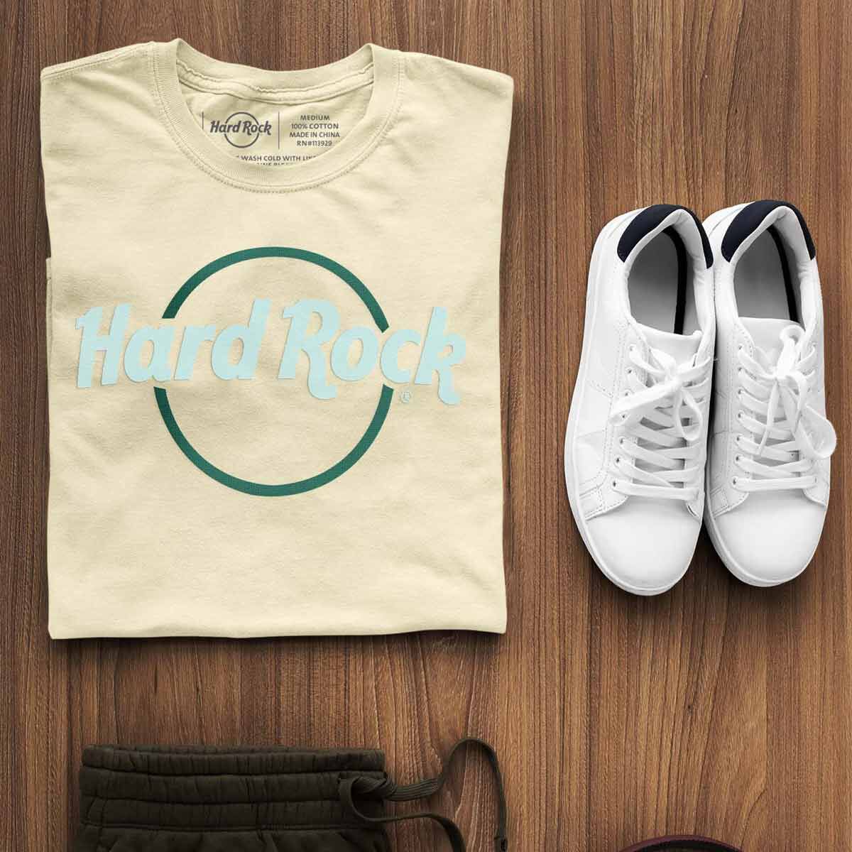 Hard Rock Adult Fit Pop of Color Tee in Natural Beige | Online Rock Shop