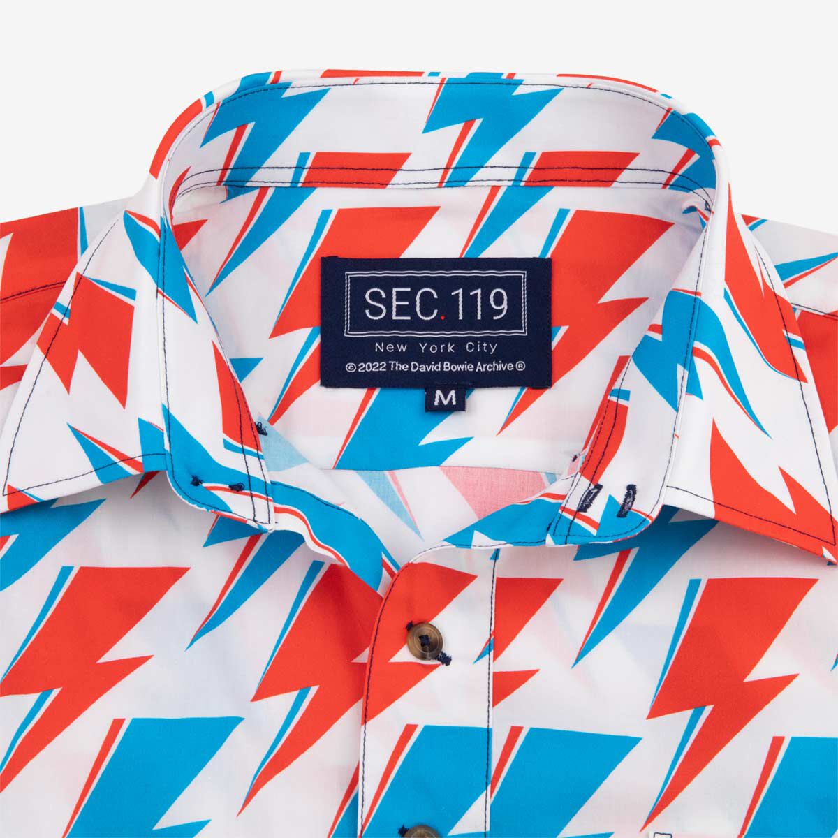 David Bowie All-Over Red and Blue Bolt Short Sleeve Shirt in