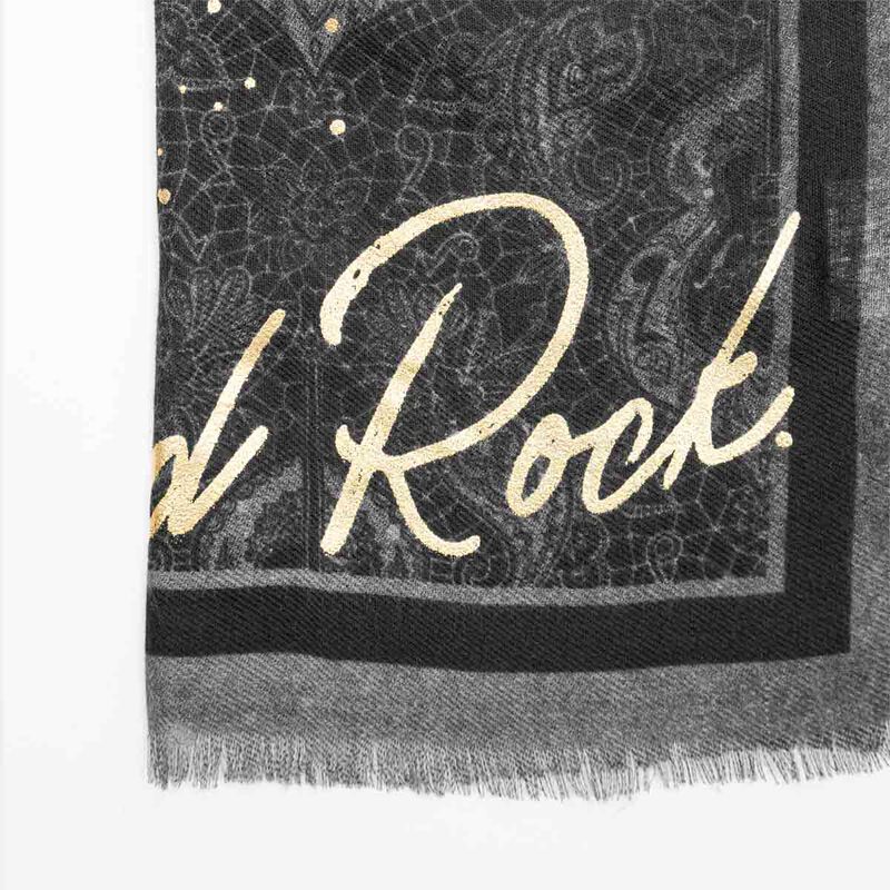 Black Paisley Guitar Printed Scarf with Gold Foil Details image number 3