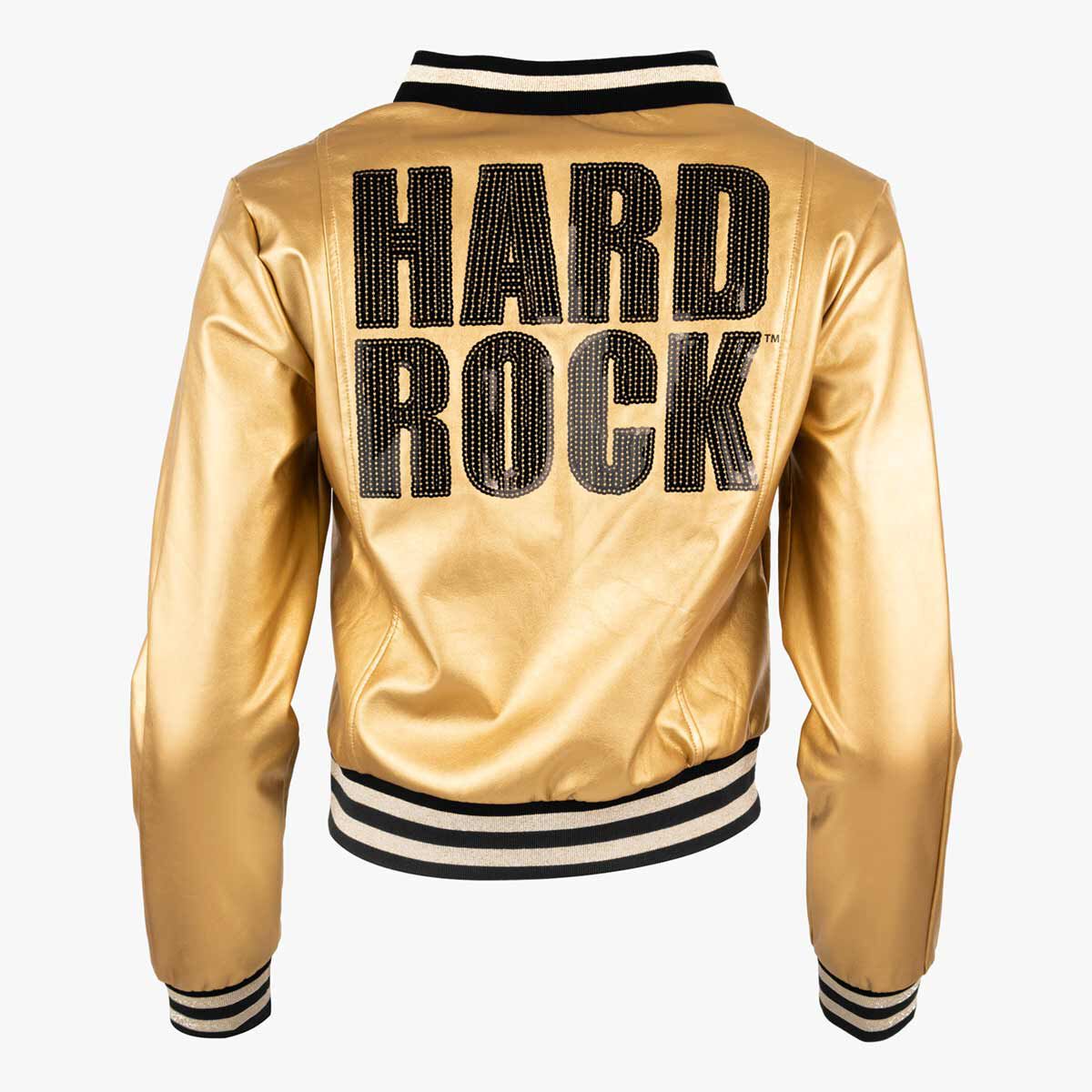 Shine Bright with Hard Rock Metallic Gold Bomber Jacket for Women Online Rock Shop
