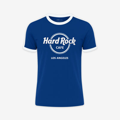Adult Fit Los Angeles Ringer Tee in Blue and White