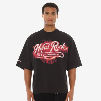 Hard Rock x Cult Graffiti Boxy Oversized Tee in Gunmetal Gray