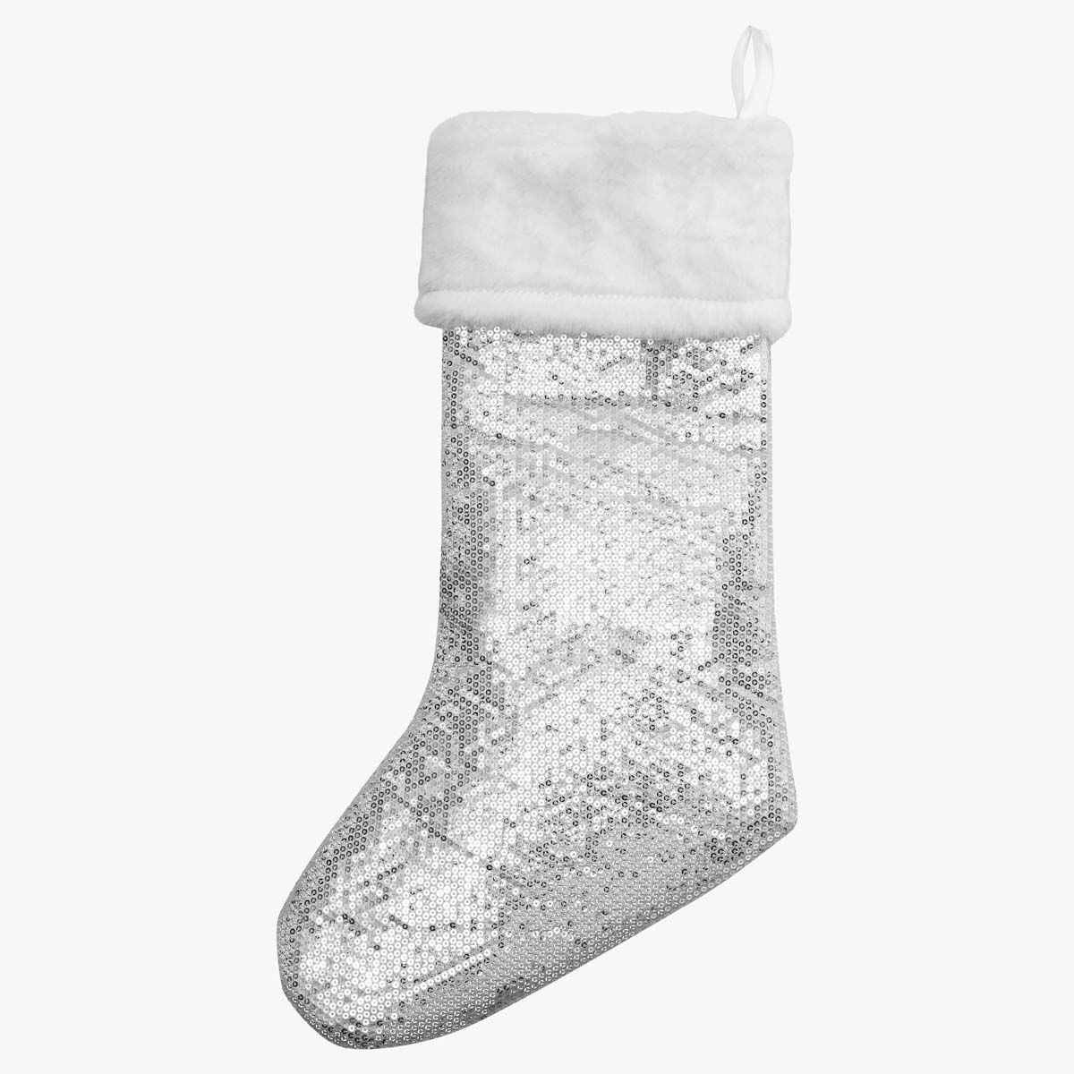 Metallic Silver Sequins Holiday Stocking by Hard Rock