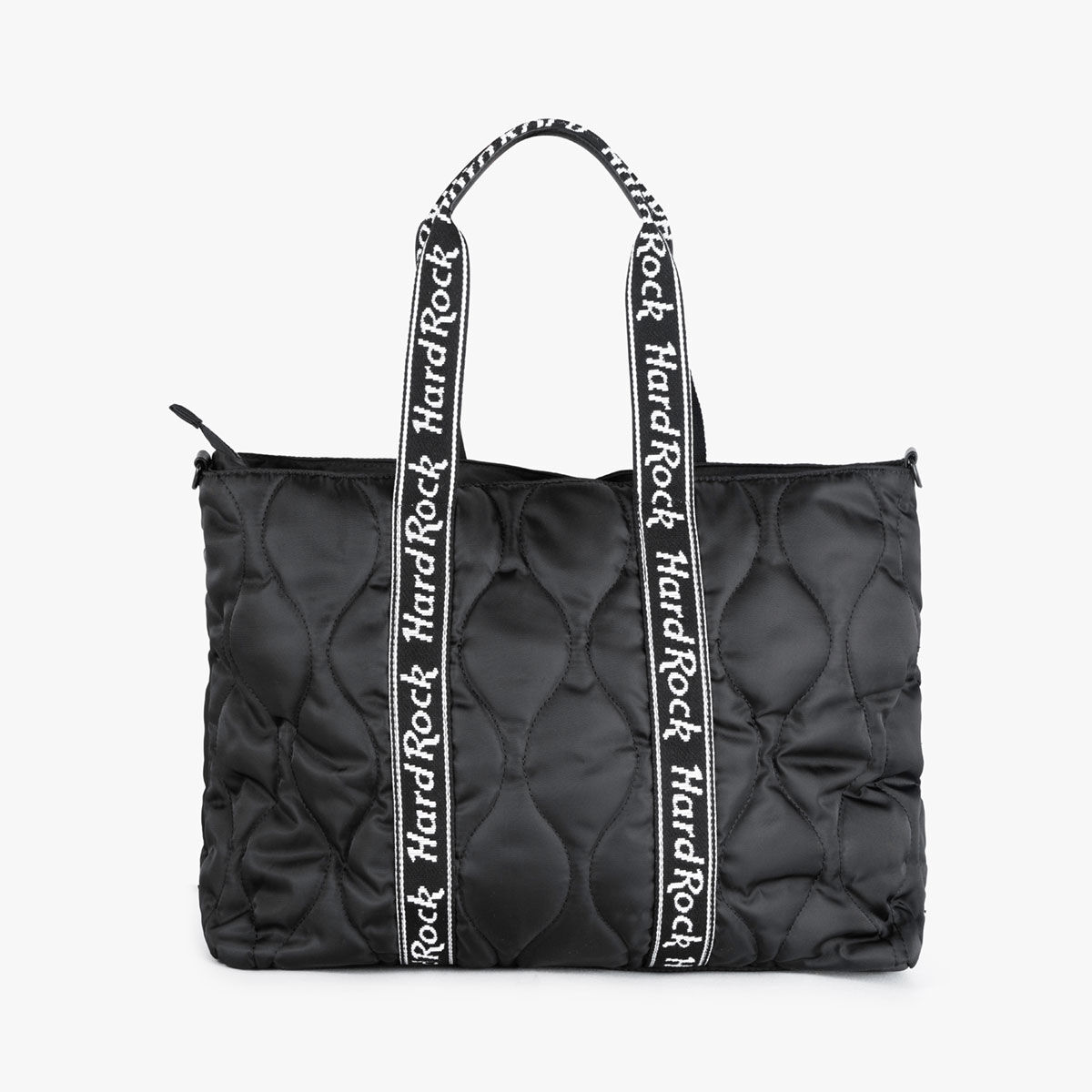 Black Quilted Puffer Tote with Jacquard Webbing | Online