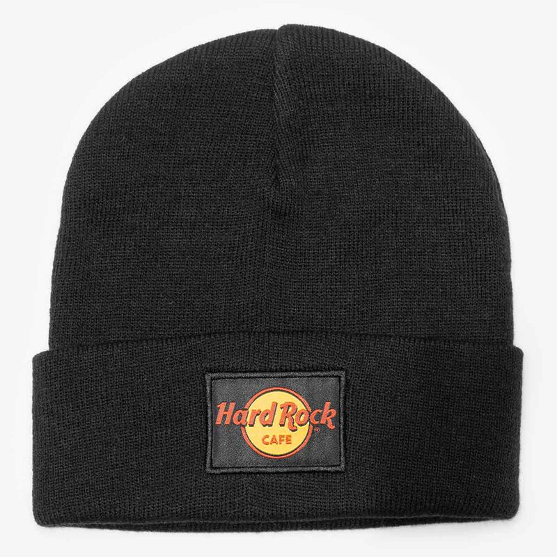 HR Woven Label Logo Fold Over Beanie Black | Online Rock Shop