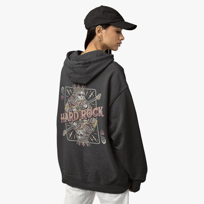Queen of Hearts Ladies Fit Full Zip Hoodie in Charcoal Queen of Hearts Ladies Fit Full Zip Hoodie in Charcoal