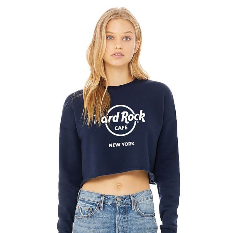 Cropped Classic Crewneck Logo Pullover in Navy image number 3