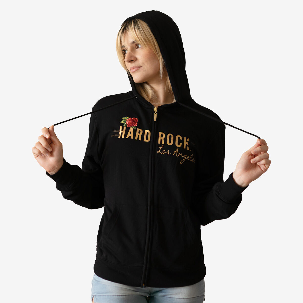 Women's Gold Foil & Roses Full Zip Hoodie | Online Rock Shop