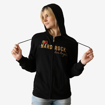 Women's Gold Foil & Roses Full Zip Hoodie