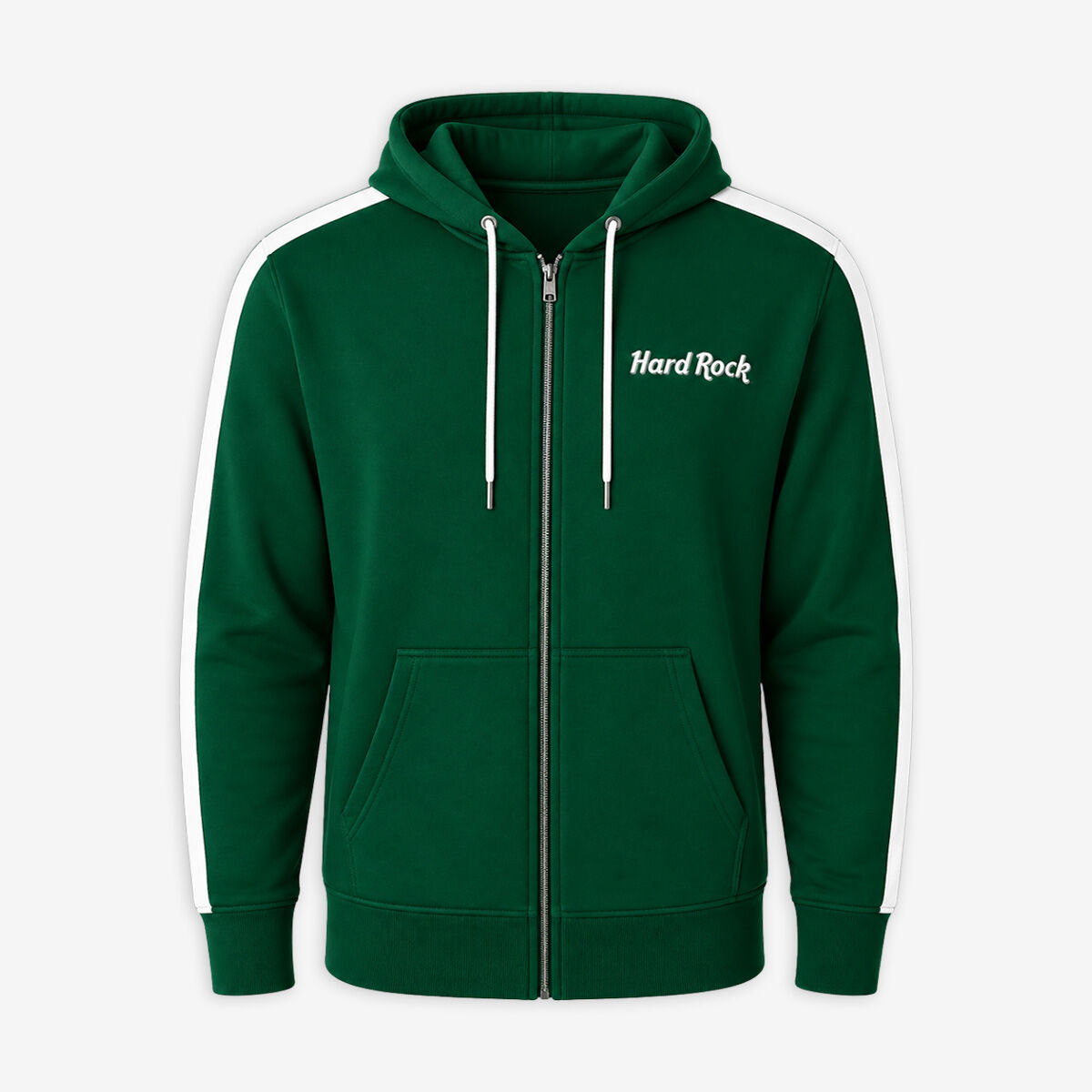 古着Hard Rock CAFEメンズジップパーカー　グランジ Hard Rock Cafe New York City Full Zip Fleece Hoodie Green White