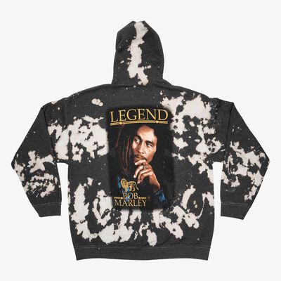 Bob Marley Adult Fit Hoodie with Bleach Effect Design Bob Marley Adult Fit Hoodie with Bleach Effect Design
