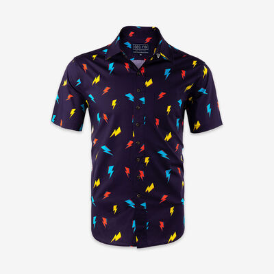 David Bowie All-Over Bolt Short Sleeve Shirt in Navy David Bowie All-Over Bolt Short Sleeve Shirt in Navy