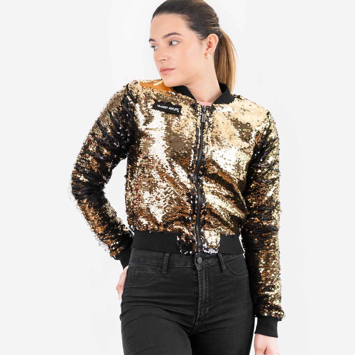 Women s Sequin Logo Bomber Jacket Online Rock Shop