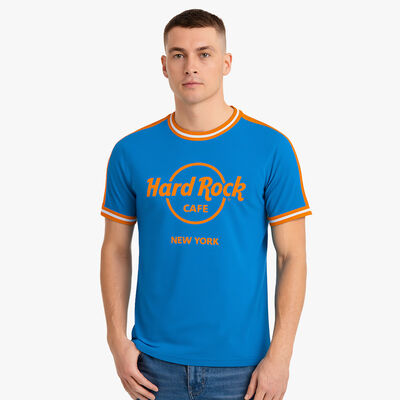 Adult Fit New York Ringer Tee in Blue and Orange